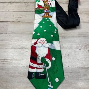 100% Silk Christmas Tie Golf Santa Tree Reindeer North Pole Sleigh Black A100973
